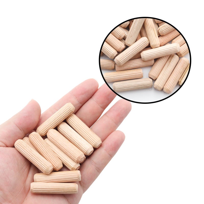 Adyoney 48Pcs 10mm x 40mm / 2/5 Inch x 1.57 Inch Wooden Dowel Pin Fluted Beveled Ends Wooden Pegs Support Shelves - Image 4